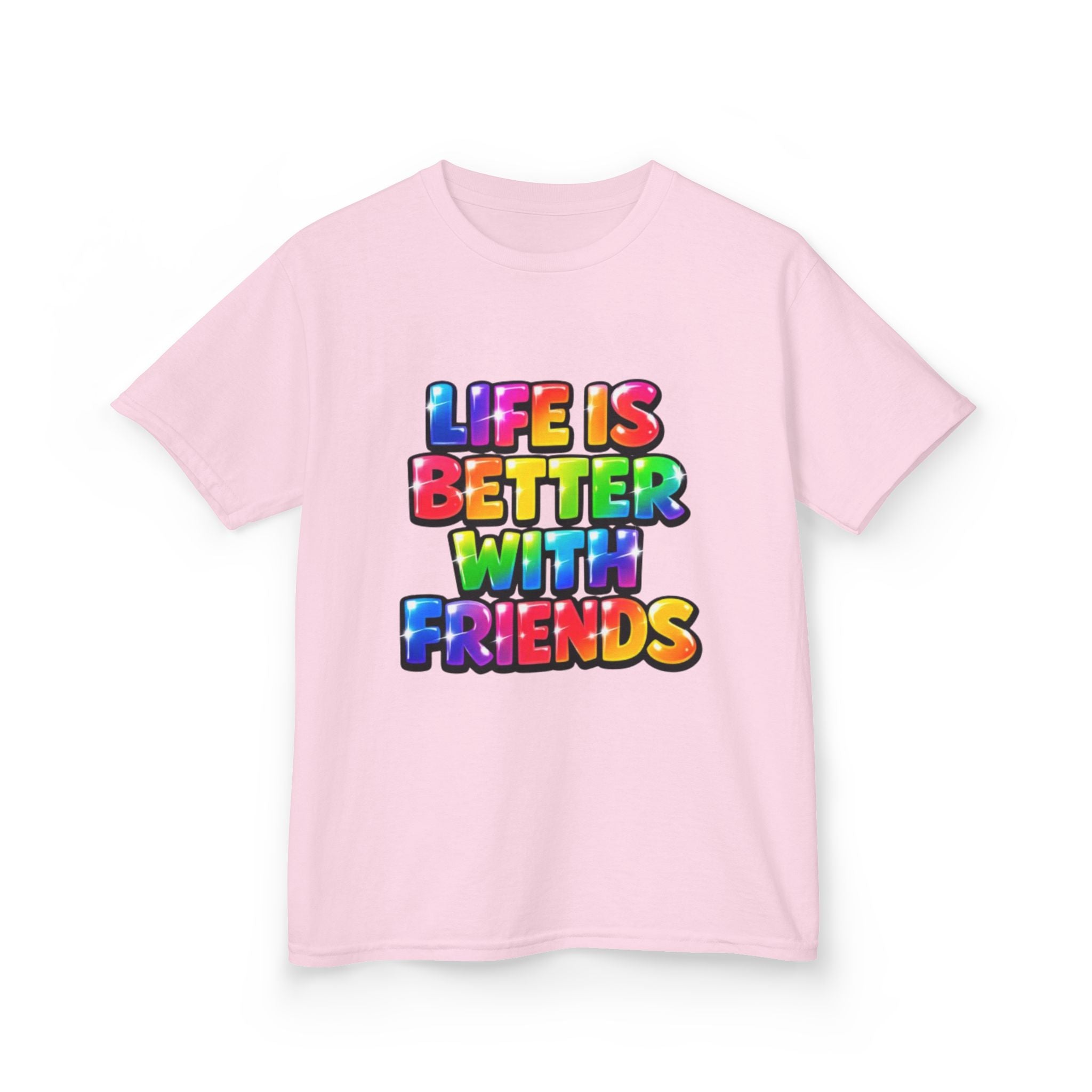 Kids T-Shirt — "Life Is Better With Friends" Rainbow Graphic Tee