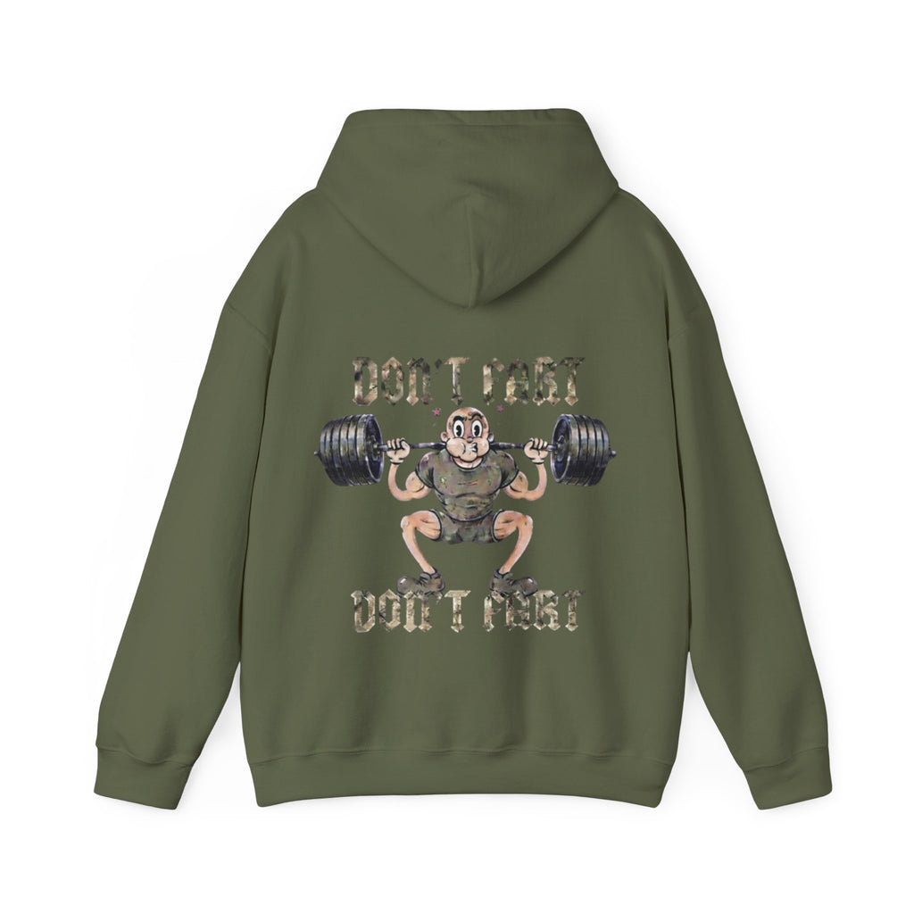 Funny Weightlifting Adult Hoodie — "Don't Fart" Gym Sweatshirt