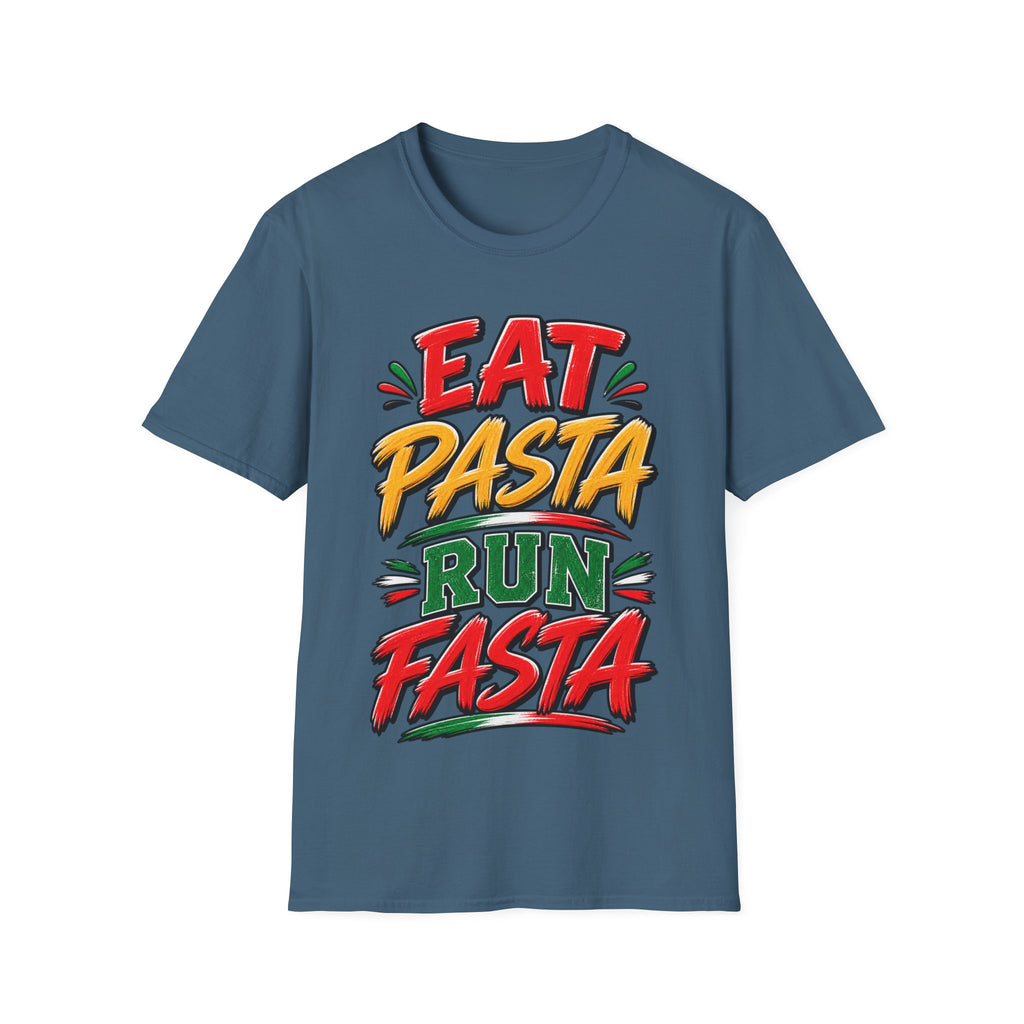Eat Pasta Run Fasta Adult T-Shirt — Funny Italian Food & Running Graphic Tee
