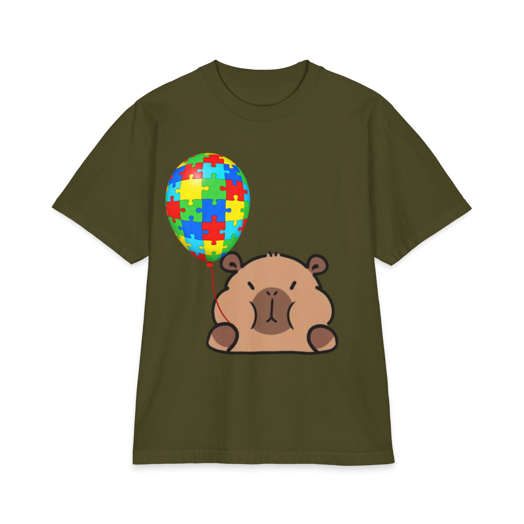 Bear with Puzzle Balloon Adult T-Shirt | Autism Awareness, Cute Cartoon Tee