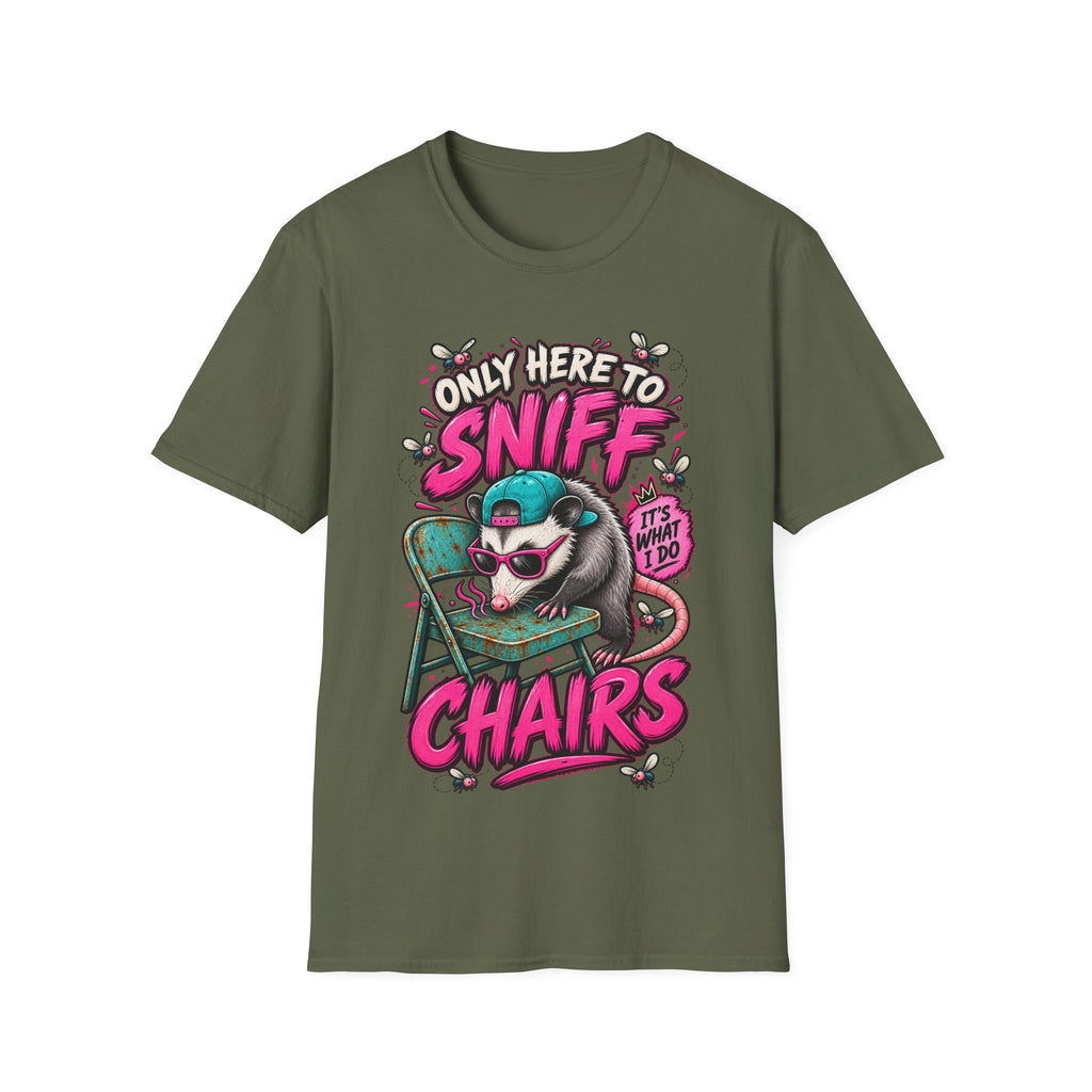 Adult T-Shirt — "Only Here to Sniff Chairs" Cute Ferret Graphic Tee