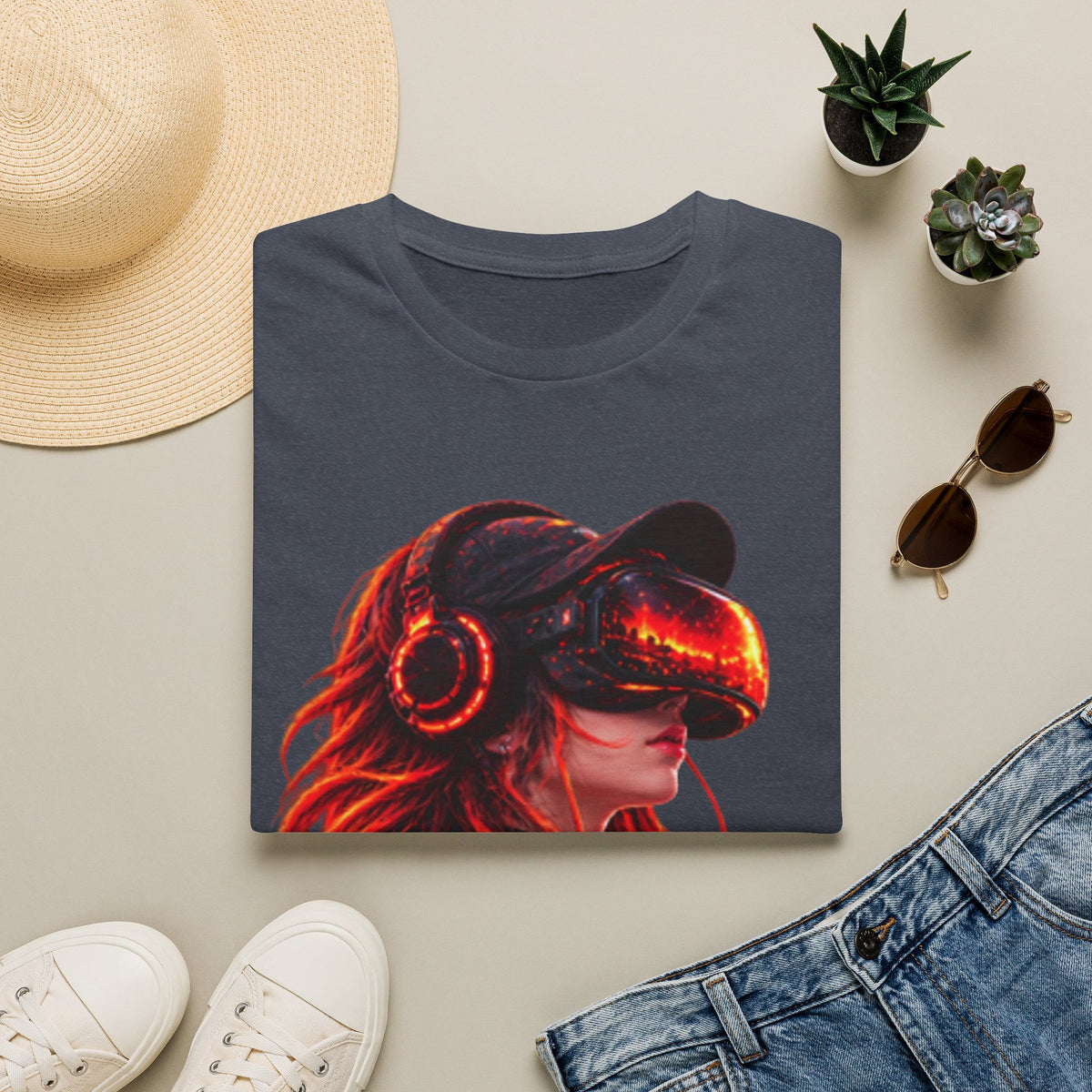 VR Girl Graphic Adult T-Shirt — Neon Cyberpunk Virtual Reality Tee