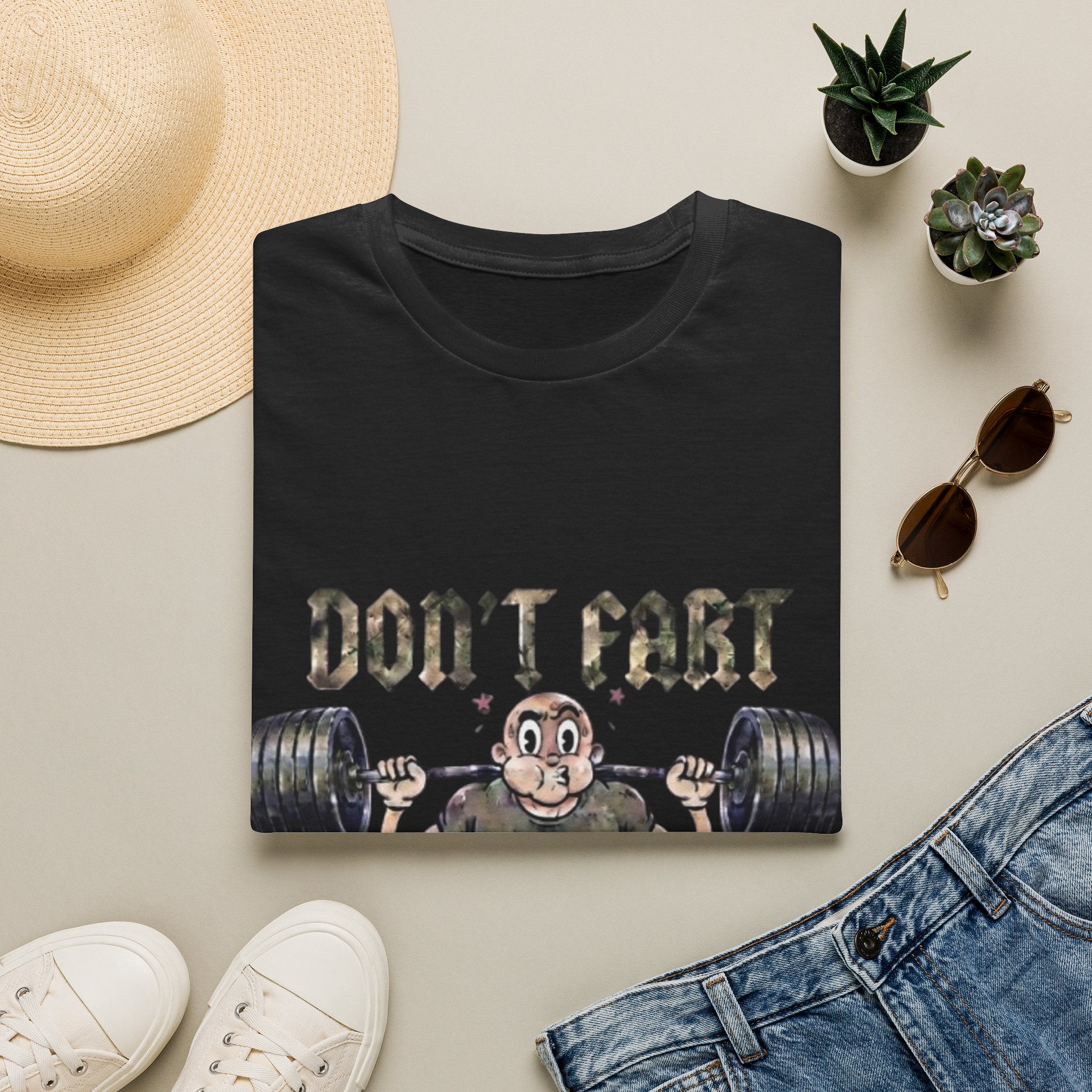 Don't Fart Weightlifting  Adult T‑Shirt — Funny Gym Workout Tee
