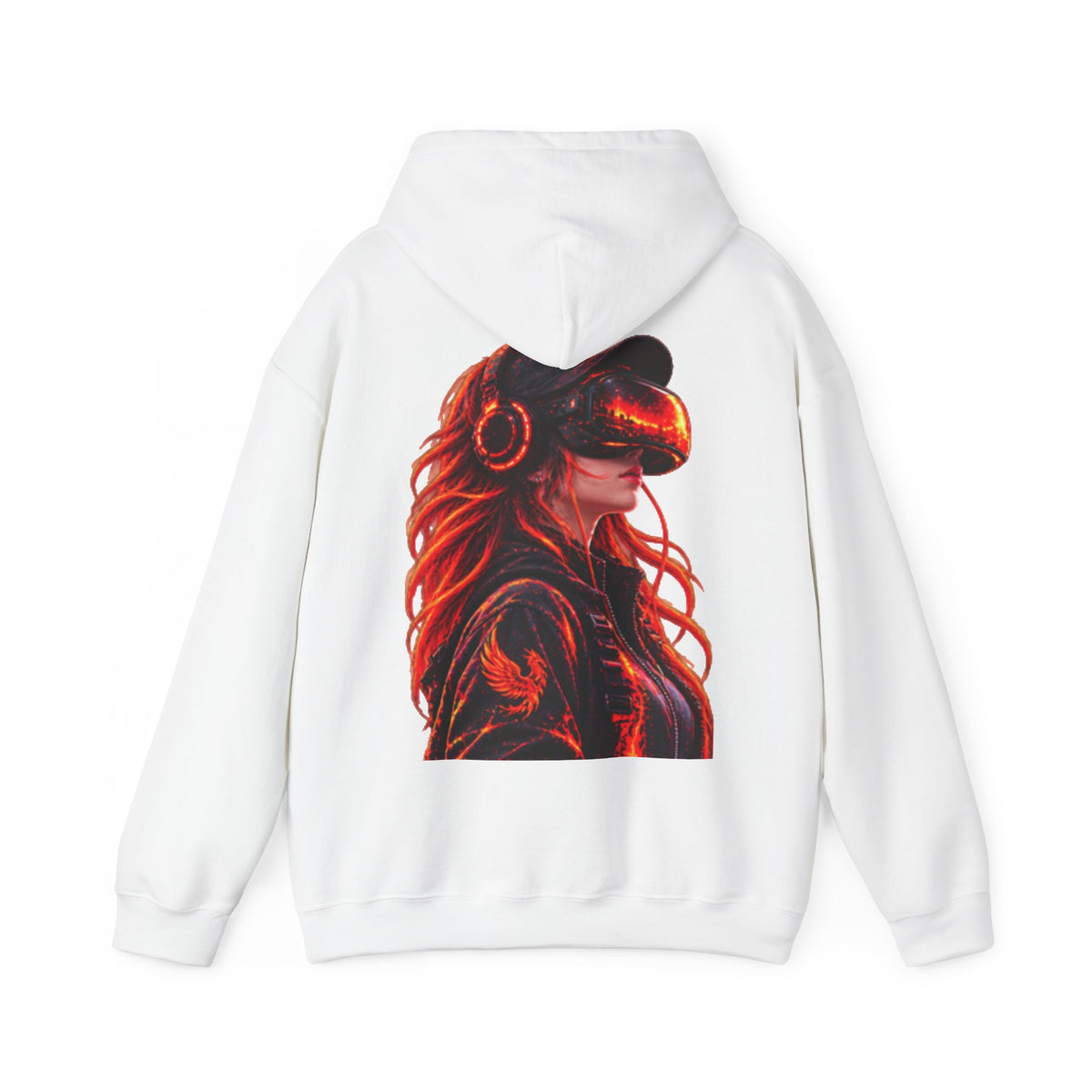 VR Headset Adult Hoodie — Futuristic Gamer Portrait Graphic Hooded Sweatshirt