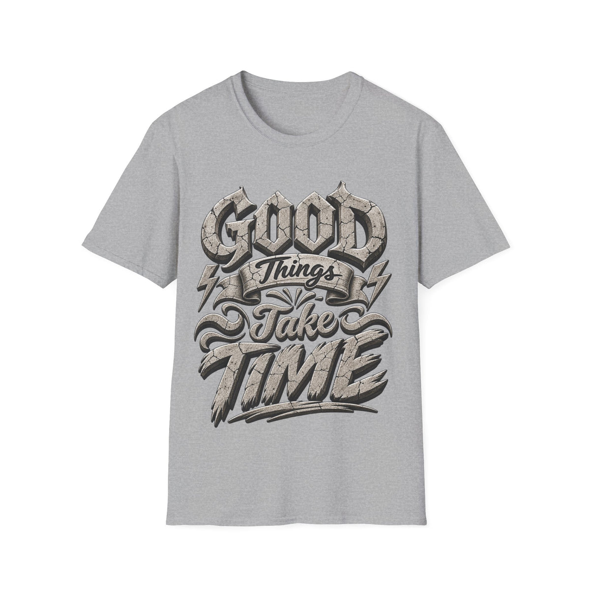 Adult T-Shirt — 'Good Things Take Time' Vintage Script Graphic Tee
