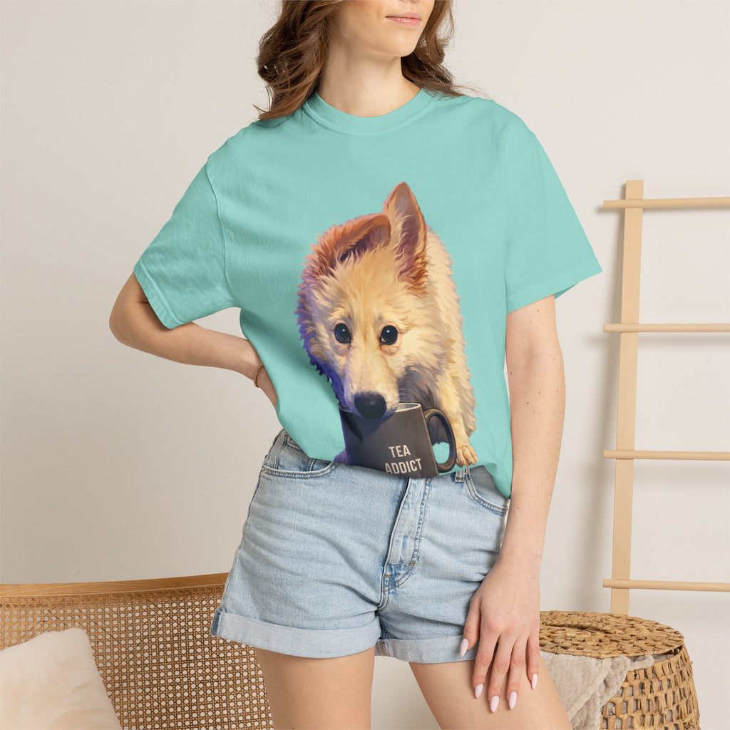 Tea Addict Puppy tee | Tyra Illustration Adult T-Shirt