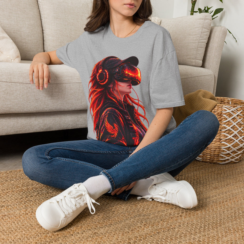 VR Girl Graphic Adult T-Shirt — Neon Cyberpunk Virtual Reality Tee