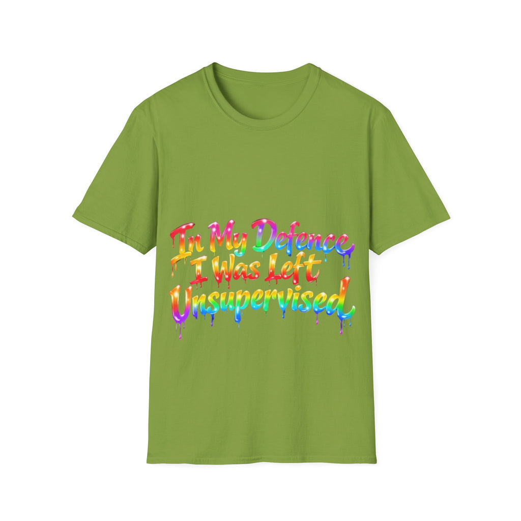 In My Defense I Was Left Unsupervised Adult T-Shirt – Funny Rainbow Casual Tee for Women & Men