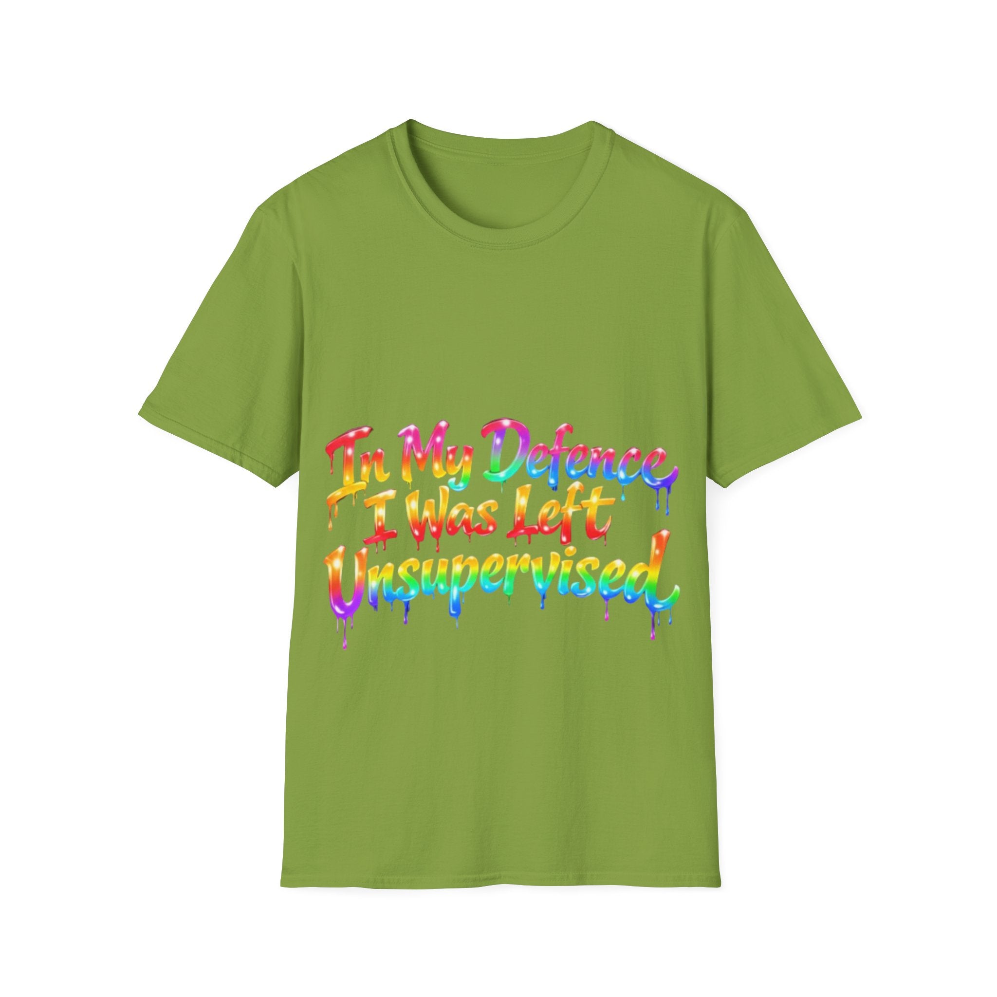 In My Defense I Was Left Unsupervised Adult T-Shirt – Funny Rainbow Casual Tee for Women & Men