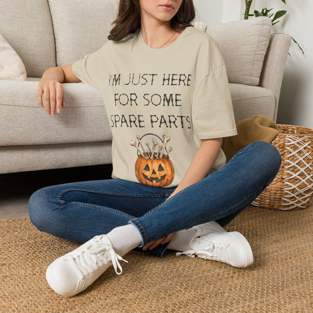 Halloween Pumpkin Jack-o'-Lantern Adult T-Shirt — "I'm Just Here For Some Spare Parts"