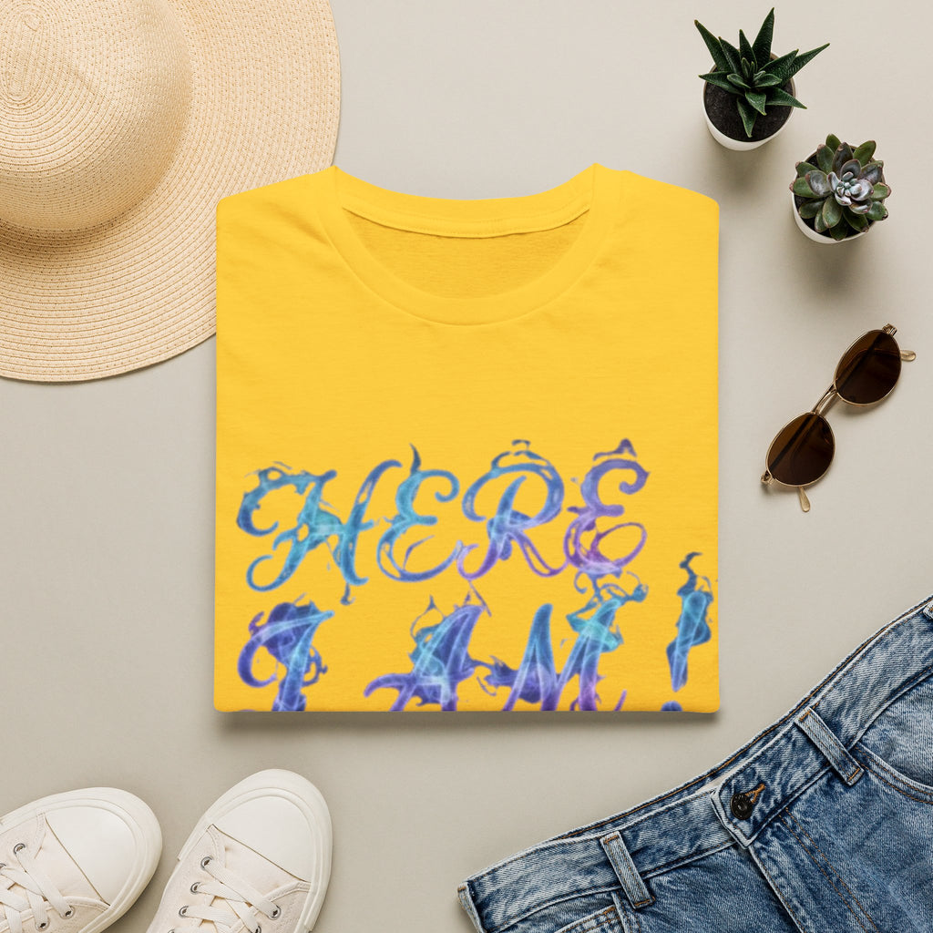 Adult T-Shirt — "Here I Am! What Are Your Other 2 Wishes?" Floral Script Graphic Tee