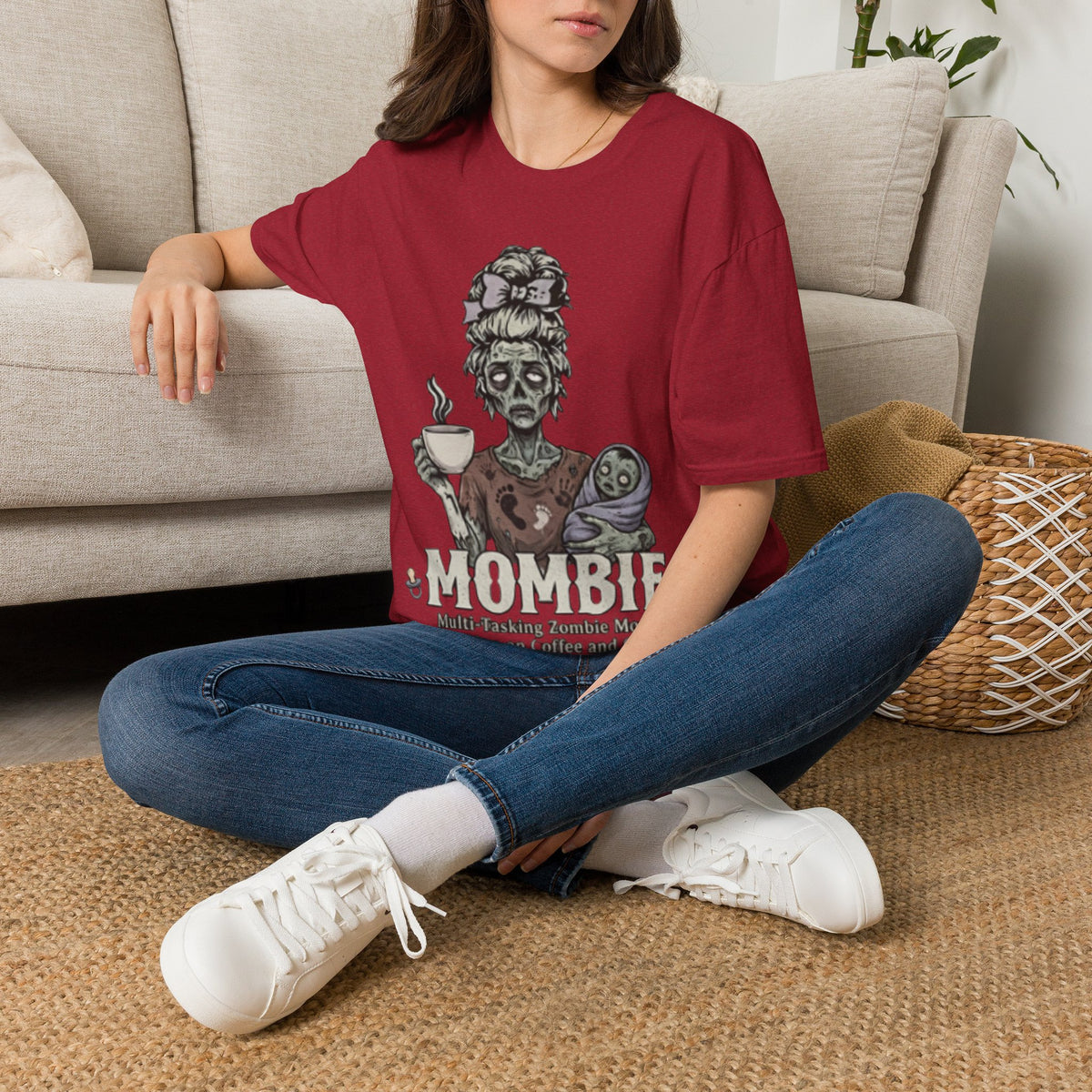 Mombie Adult T-Shirt – Funny Zombie Coffee Tee for Halloween & Horror Fans