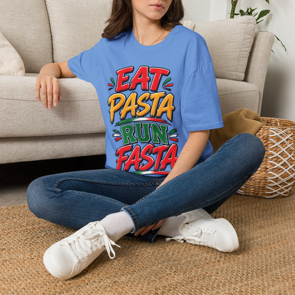 Eat Pasta Run Fasta Adult T-Shirt — Funny Italian Food & Running Graphic Tee