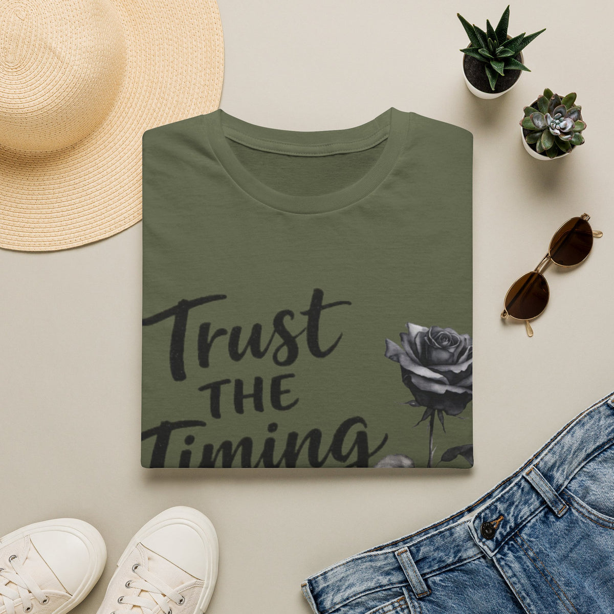Trust the Timing of Your Life Adult T-Shirt – Inspirational Floral Tee