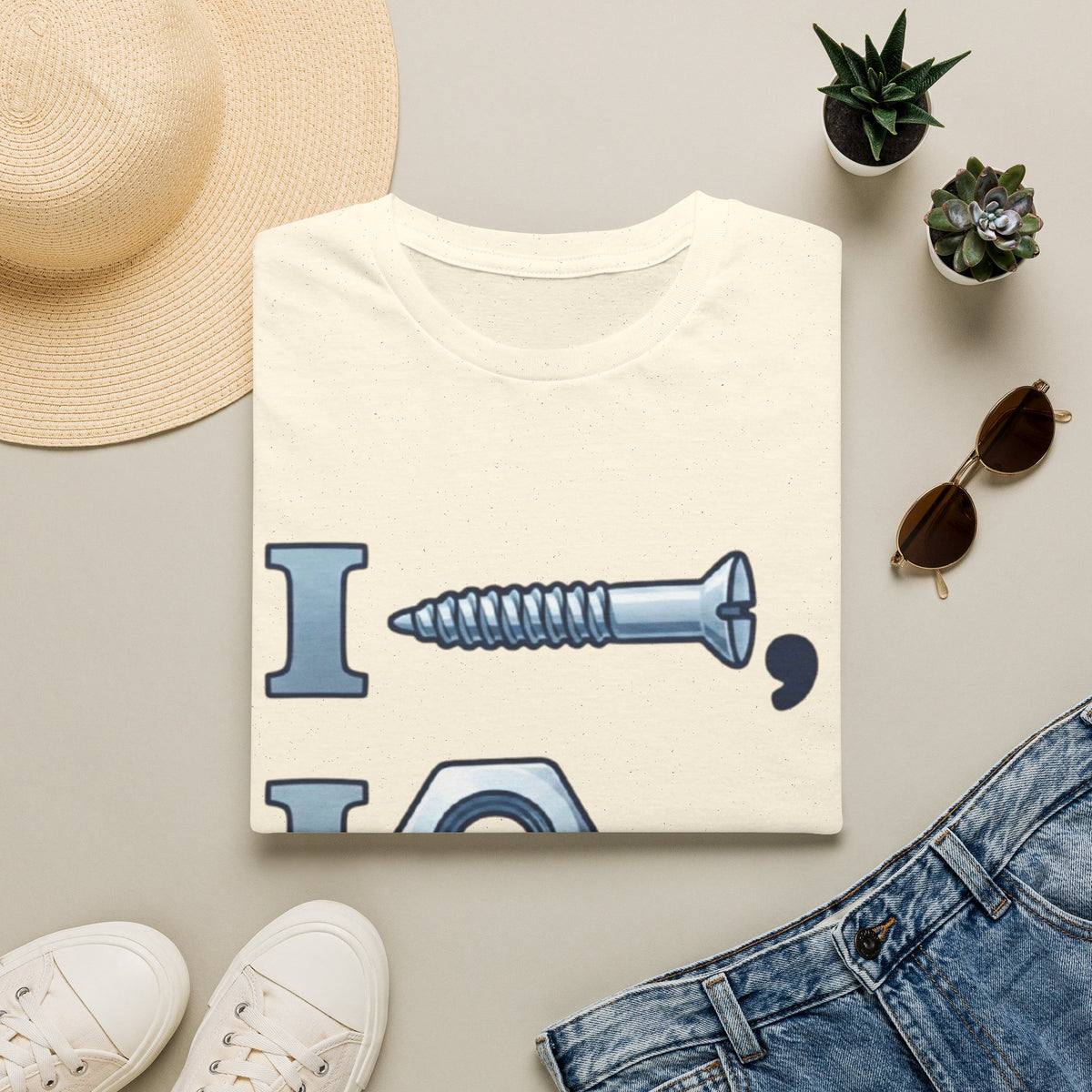 Screw, Nut & Bolt Graphic Adult T-Shirt — I (screw), I (nut), I (bolt) Novelty Tee