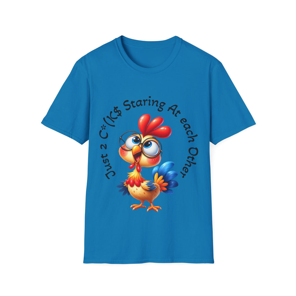 Chicken Cartoon Adult T-Shirt — "Staring At Each Other" Cute Funny Graphic Tee