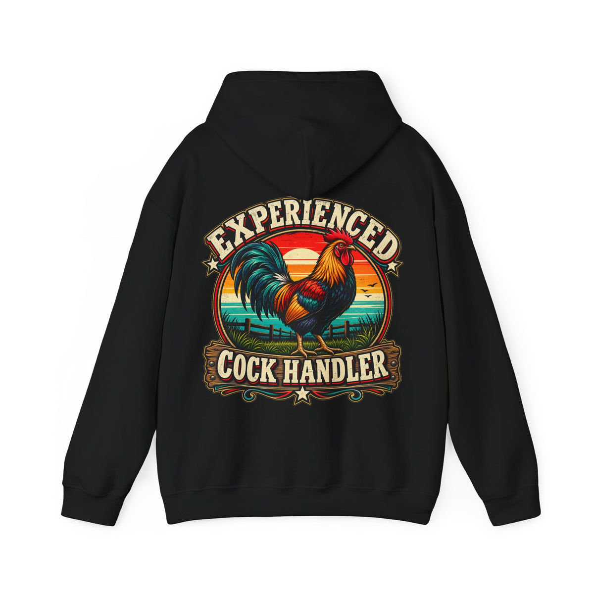 Adult Hoodie — "Experienced Cock Handler" Vintage Rooster Farm Humor Pullover