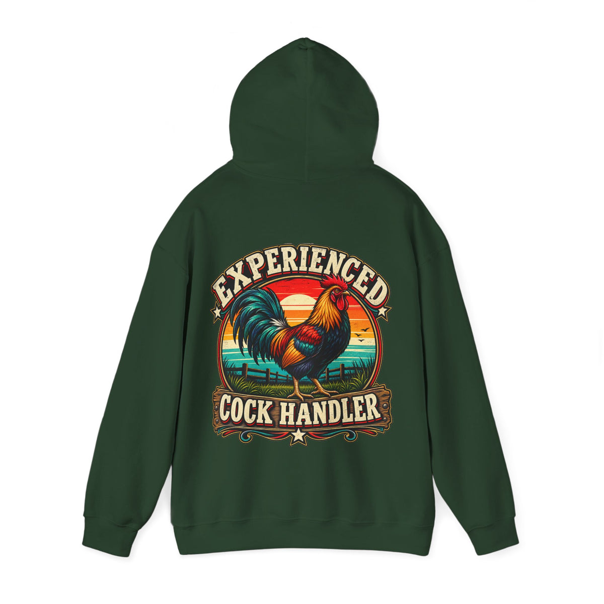 Adult Hoodie — "Experienced Cock Handler" Vintage Rooster Farm Humor Pullover
