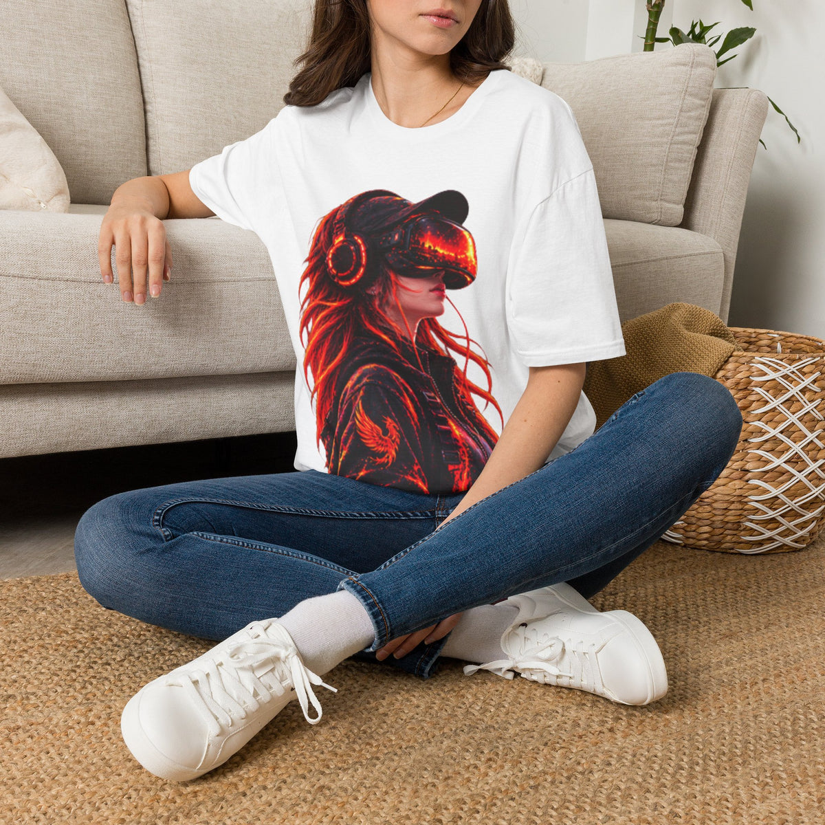 VR Girl Graphic Adult T-Shirt — Neon Cyberpunk Virtual Reality Tee