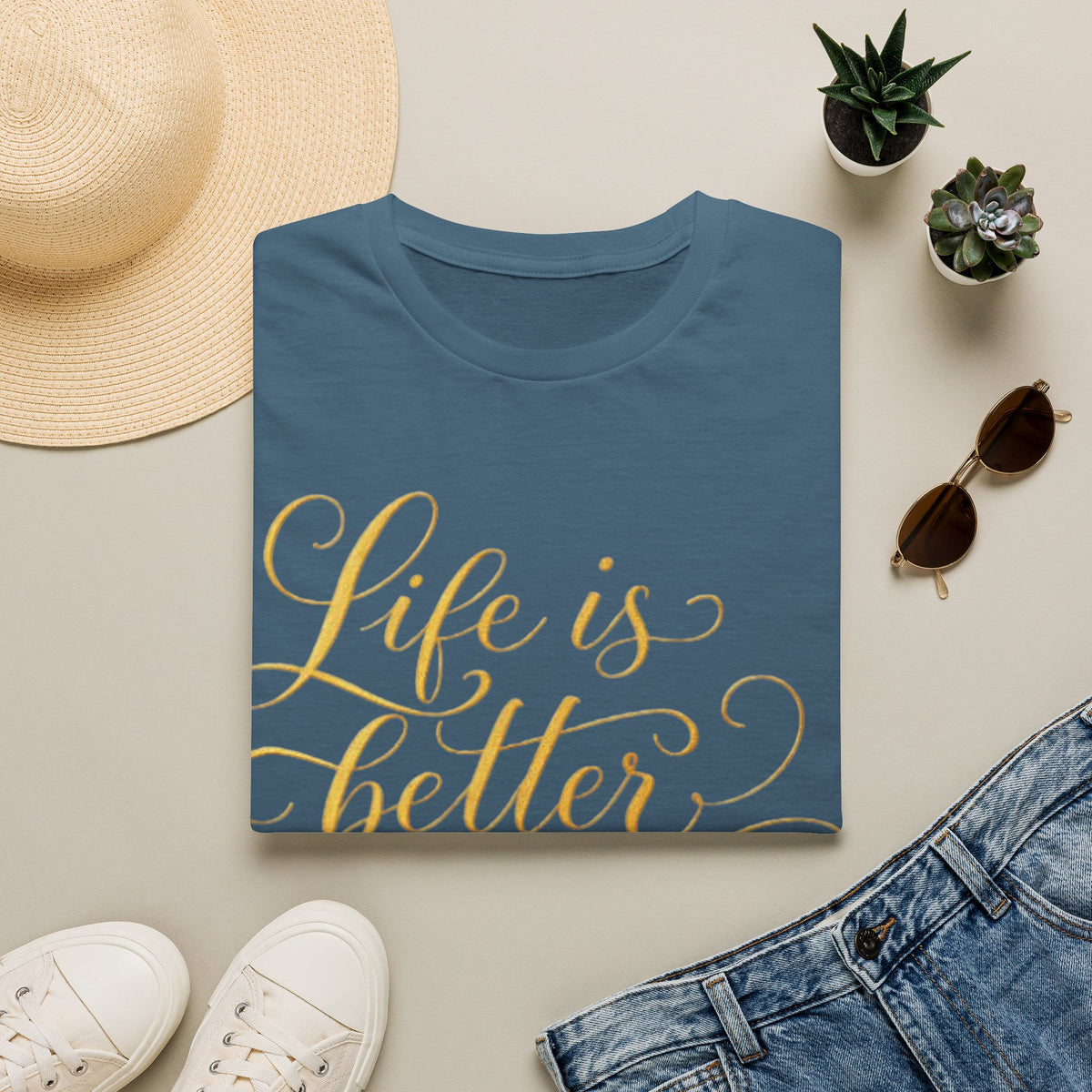Adult T-Shirt — "Life is Better with Friends" Gold Script Tee