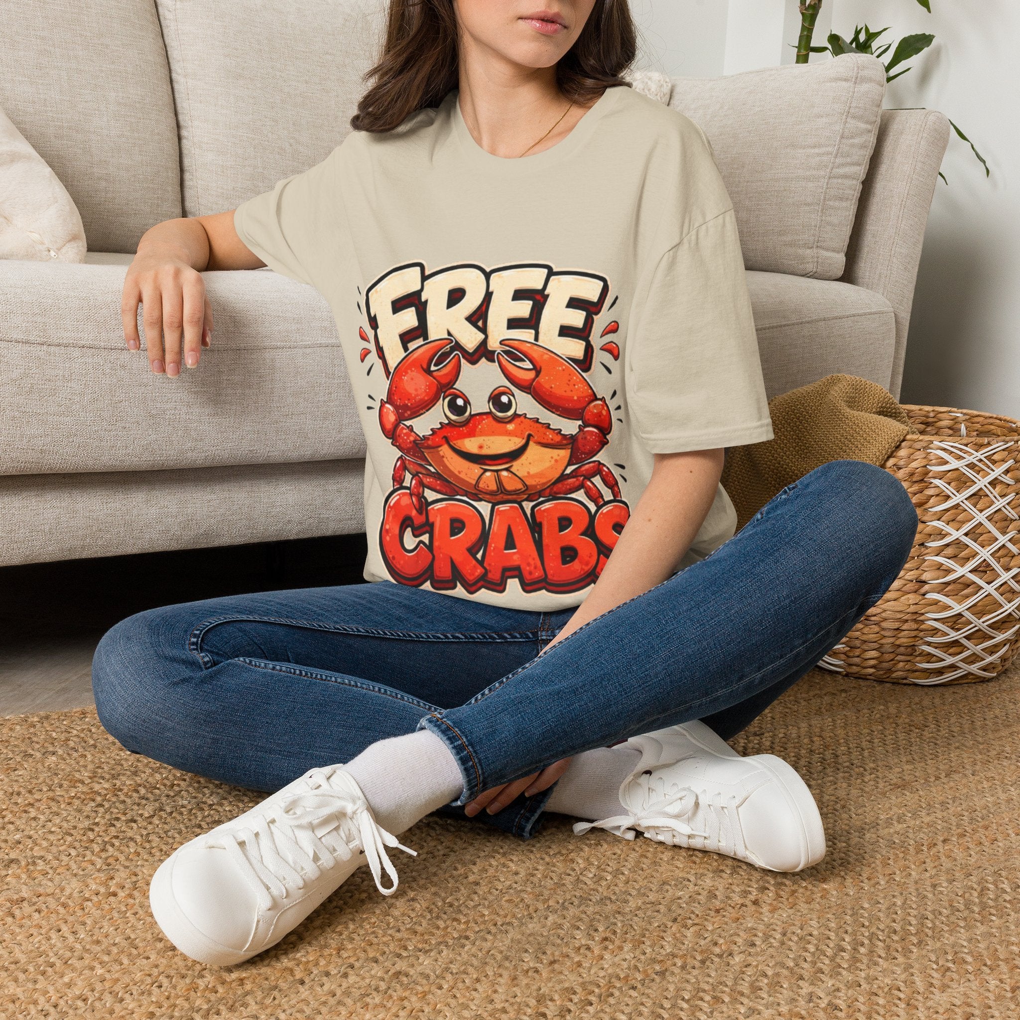 Free Crabs Adult T-Shirt — Funny Seafood Beach Graphic Tee