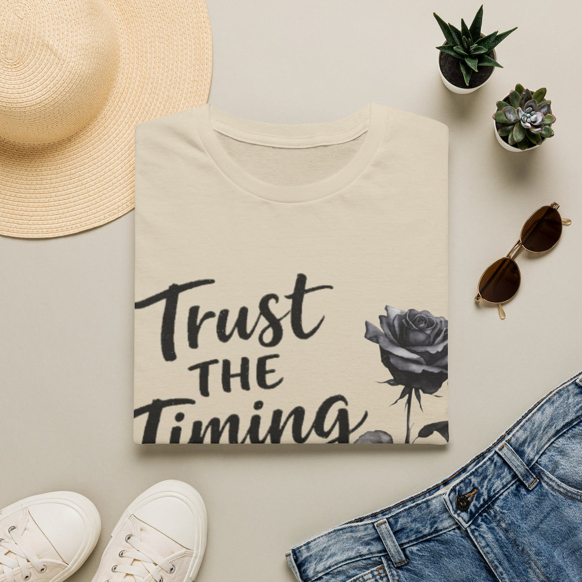 Trust the Timing of Your Life Adult T-Shirt – Inspirational Floral Tee