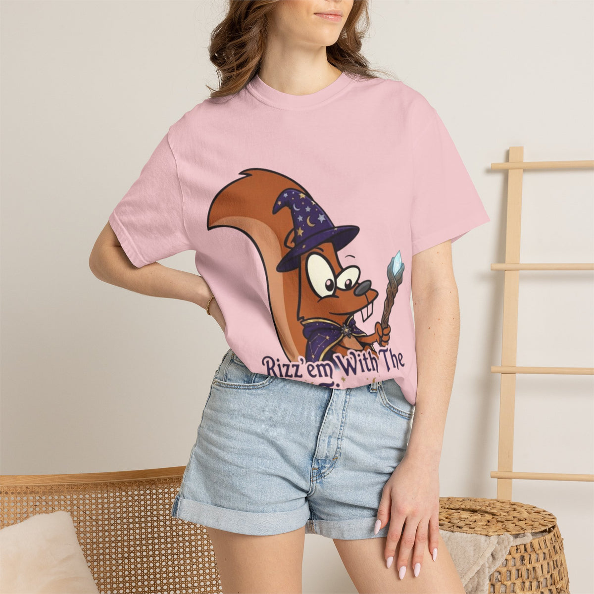 Wizard Squirrel Adult T-Shirt — "Rizz 'em With The Tism" Cute Magic Cartoon Tee