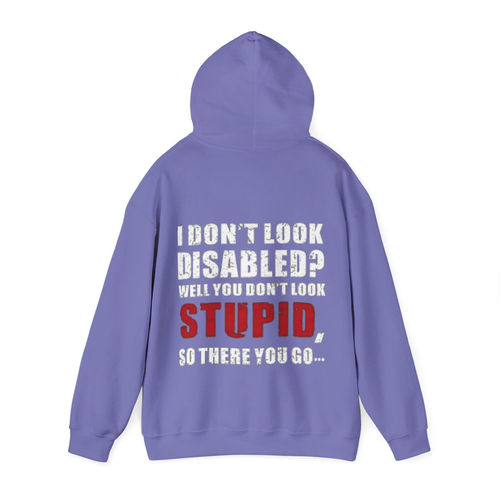 Adult Hoodie — “I Don’t Look Disabled? When You Don’t Look STUPID” Graphic Back Print