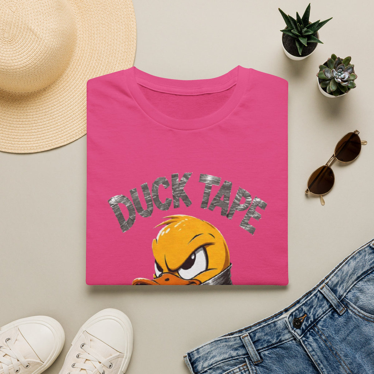 Duck Tape Adult T-Shirt — Funny Angry Duck Wrapped in Duct Tape Graphic Tee