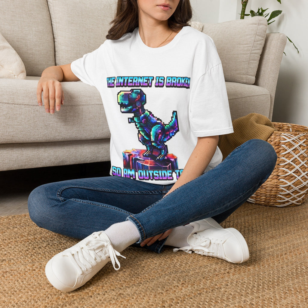Internet Is Broke Adult  T-Shirt — Retro Pixel Dino "So Am I" Graphic Tee