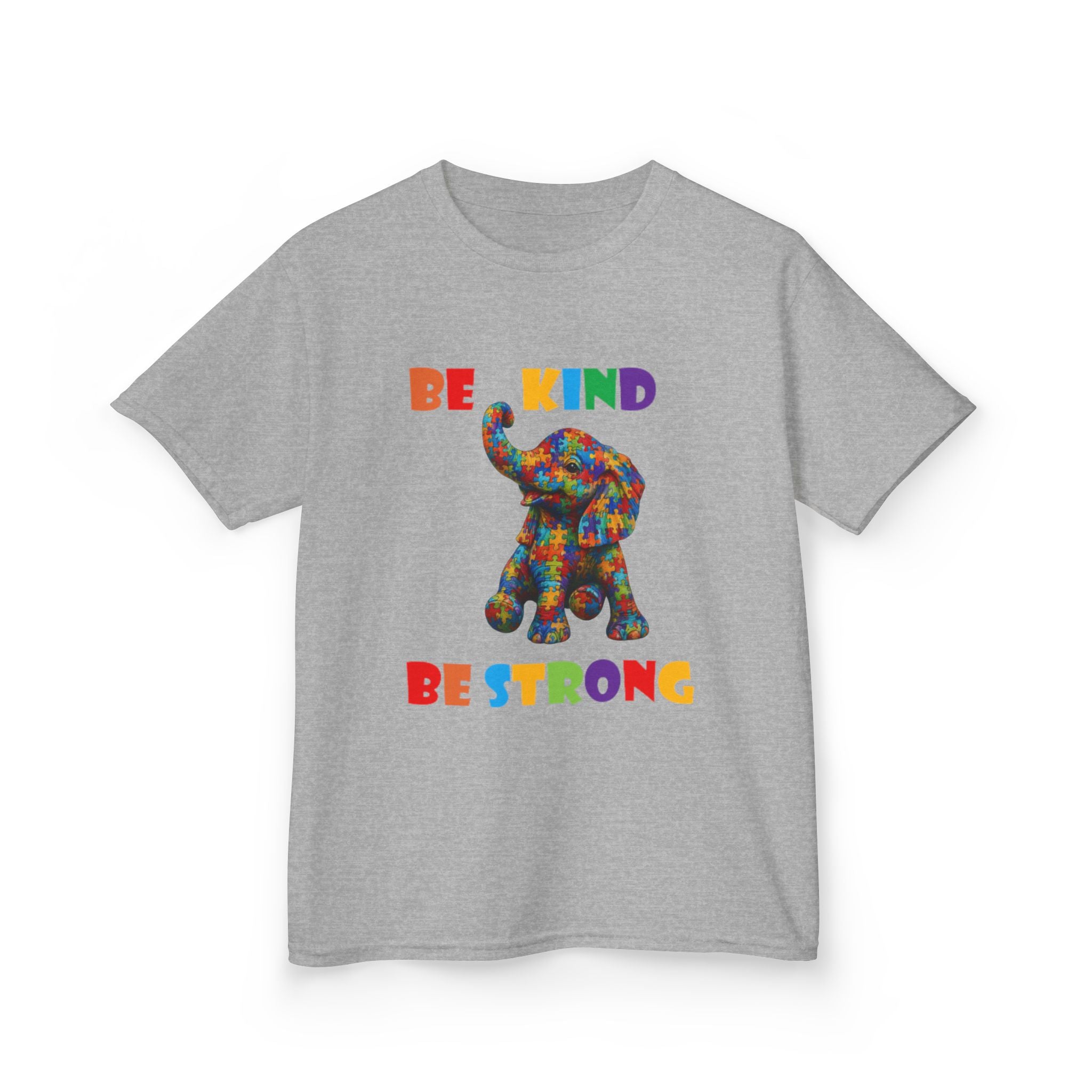 Colorful Patchwork Elephant Be Kind Be Strong Kids Tee | Rainbow Animal Shirt
