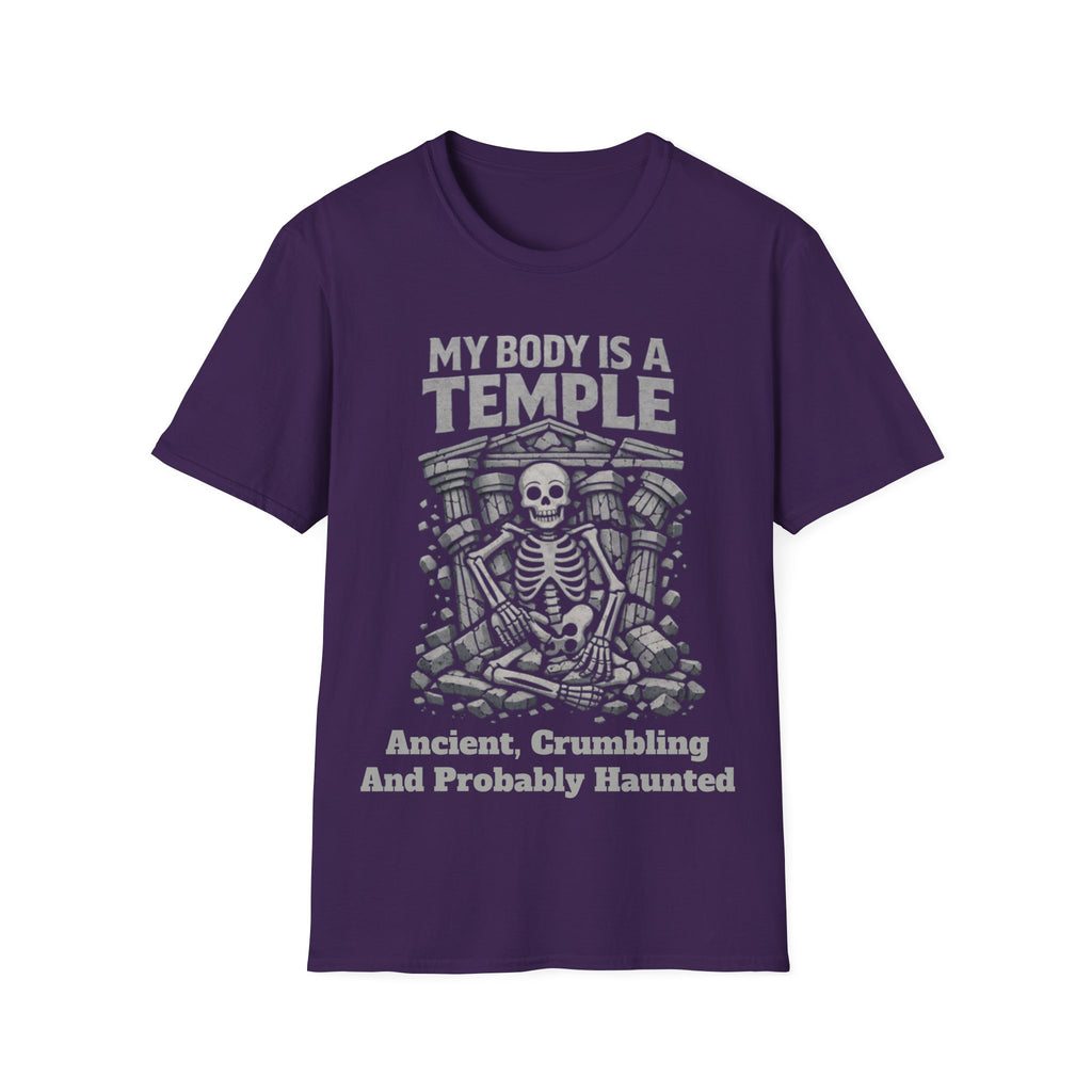 Temple Skeleton Adult T-Shirt — "My Body Is a Temple" Vintage Gothic Tee