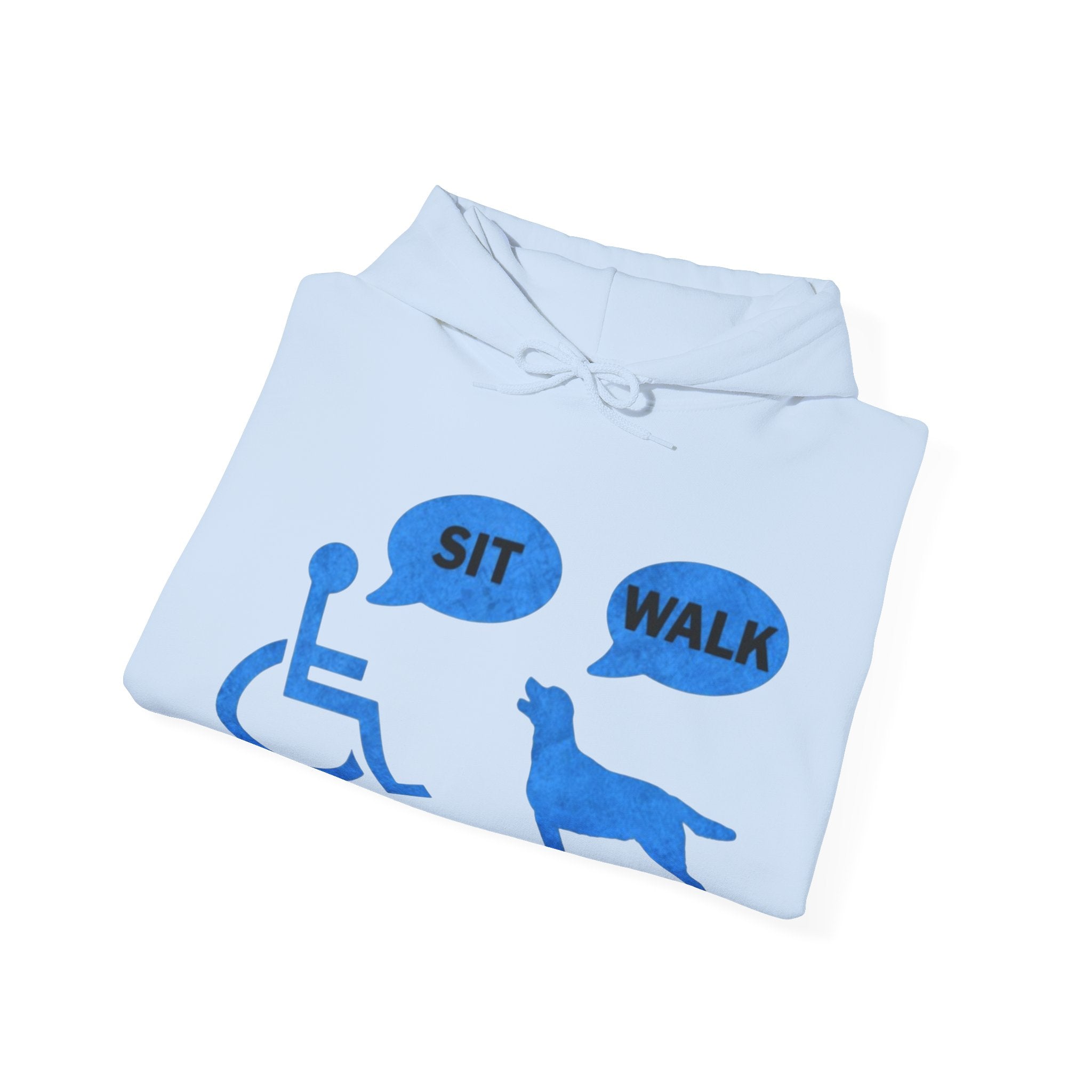 Hoodie - Wheelchair & Dog Speech Bubbles “SIT / WALK” Rescue Pet Support Sweatshirt