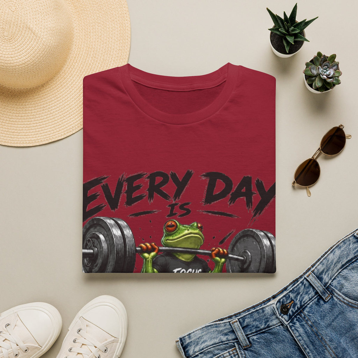 Weightlifting Frog Adult T‑Shirt — "Every Day Is Leg Day" Graphic Tee