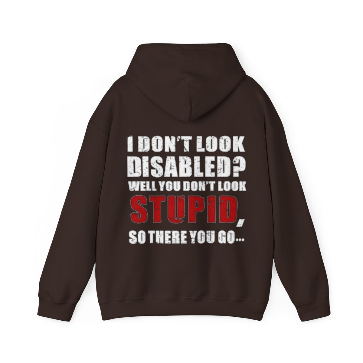 Adult Hoodie — “I Don’t Look Disabled? When You Don’t Look STUPID” Graphic Back Print