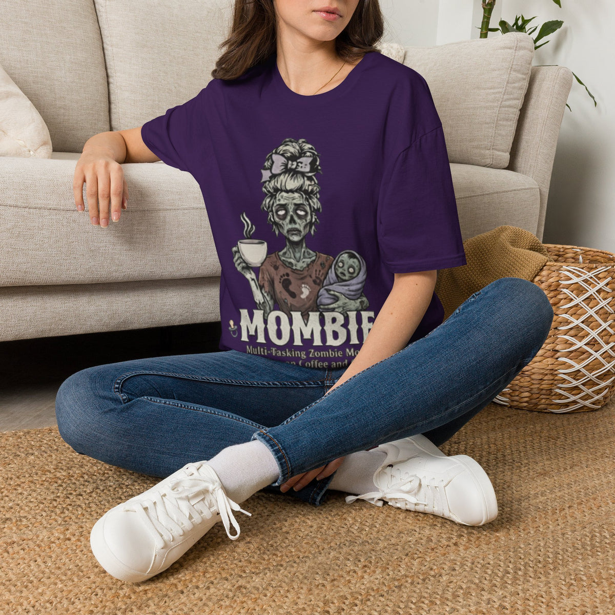 Mombie Adult T-Shirt – Funny Zombie Coffee Tee for Halloween & Horror Fans