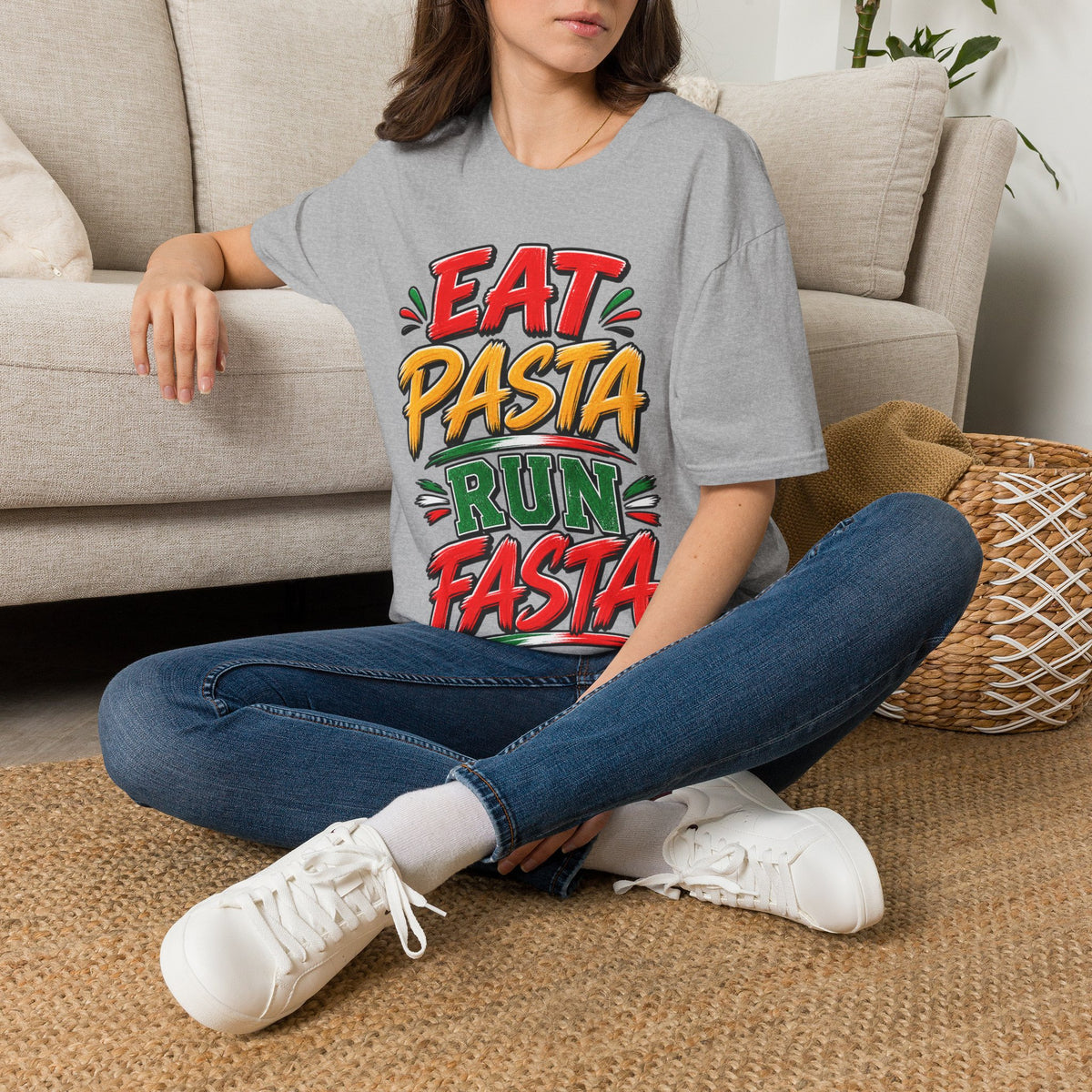 Eat Pasta Run Fasta Adult T-Shirt — Funny Italian Food & Running Graphic Tee