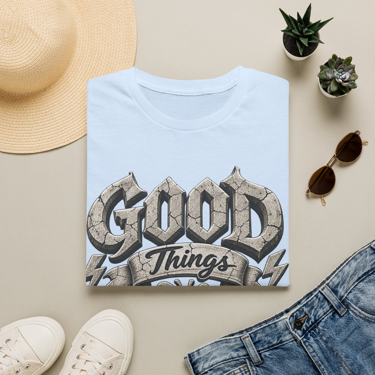 Adult T-Shirt — 'Good Things Take Time' Vintage Script Graphic Tee