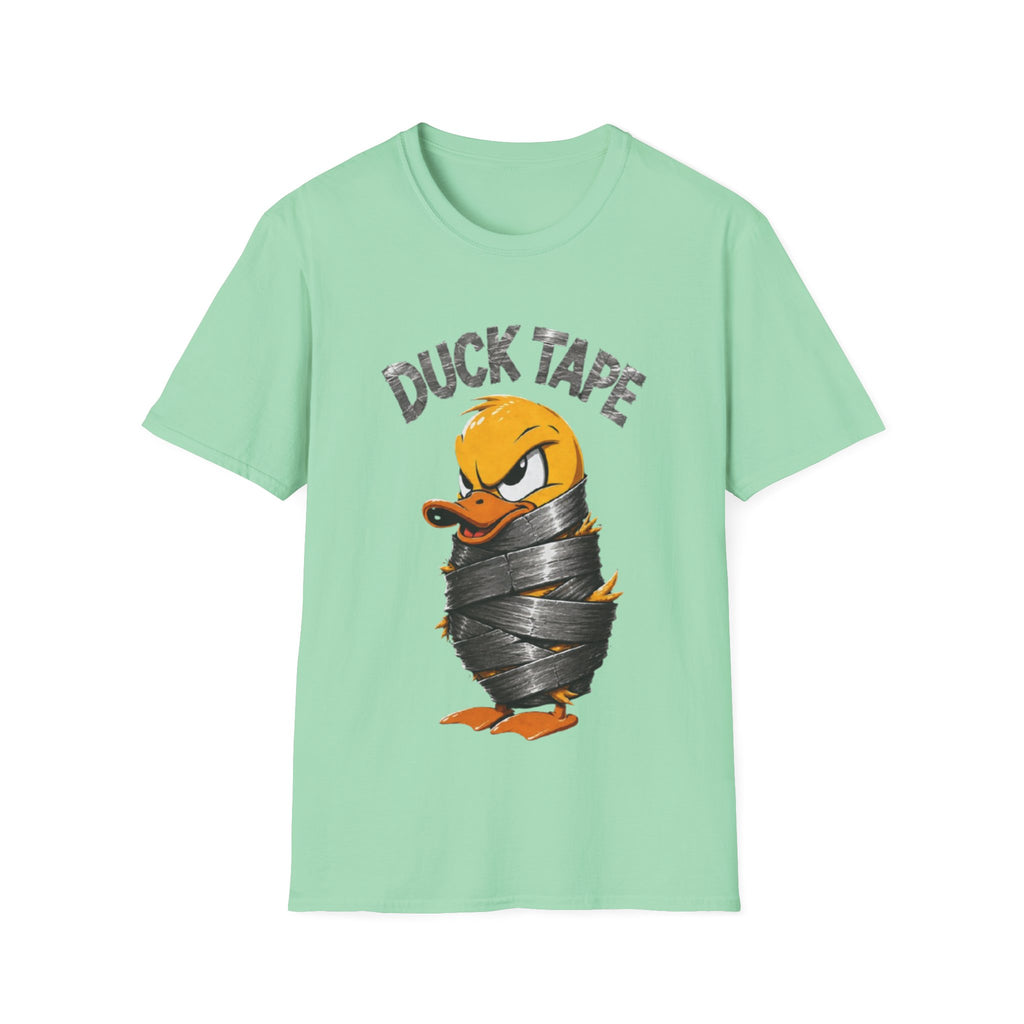 Duck Tape Adult T-Shirt — Funny Angry Duck Wrapped in Duct Tape Graphic Tee