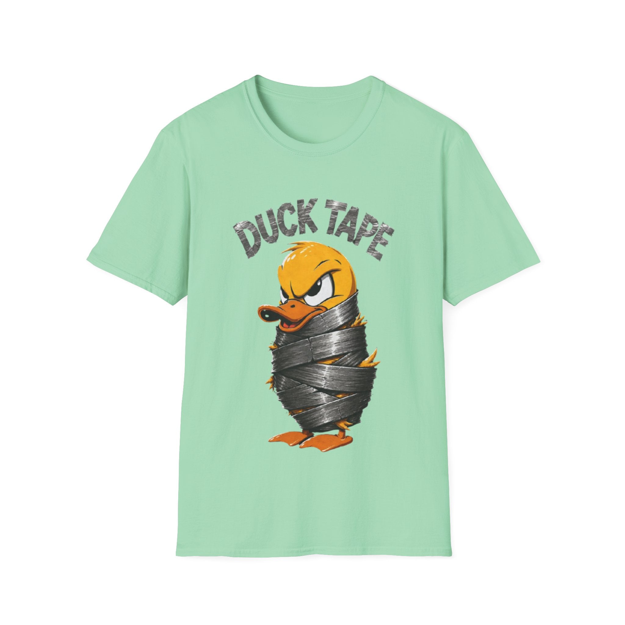 Duck Tape Adult T-Shirt — Funny Angry Duck Wrapped in Duct Tape Graphic Tee