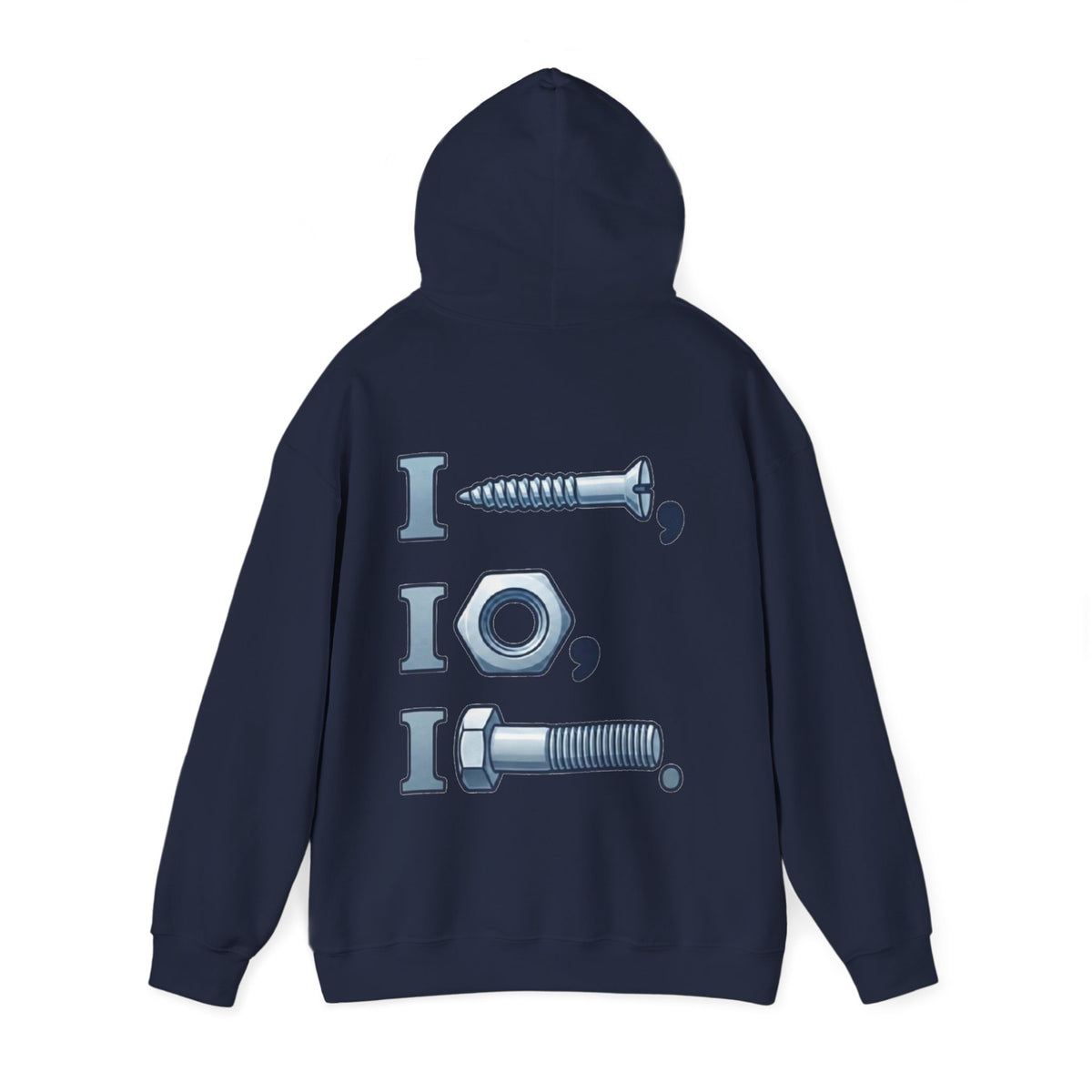 Screw, Nut, Bolt Adult Hoodie — Mechanical Pun Graphic Hooded Sweatshirt