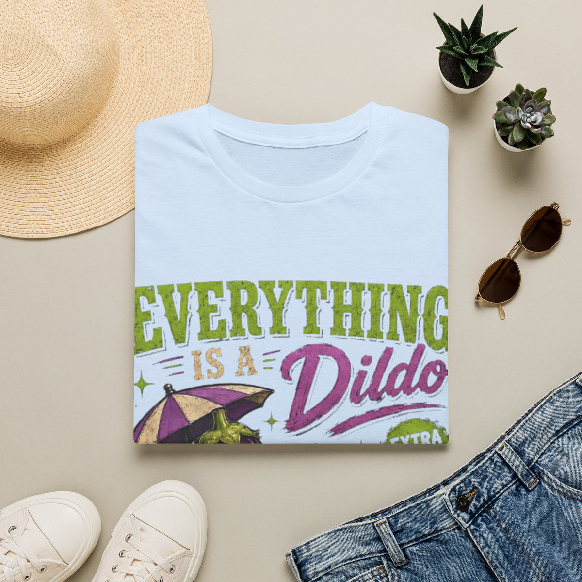 Graphic Adult T‑Shirt — "Everything Is a Dildo" Humorous Eggplant Design