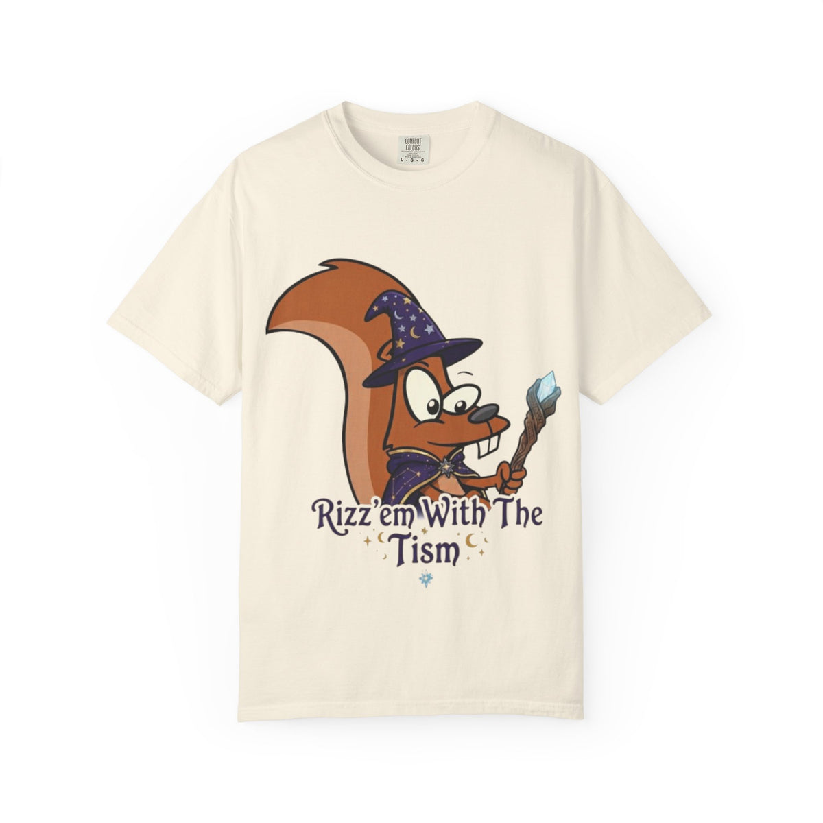 Wizard Squirrel Adult T-Shirt — "Rizz 'em With The Tism" Cute Magic Cartoon Tee