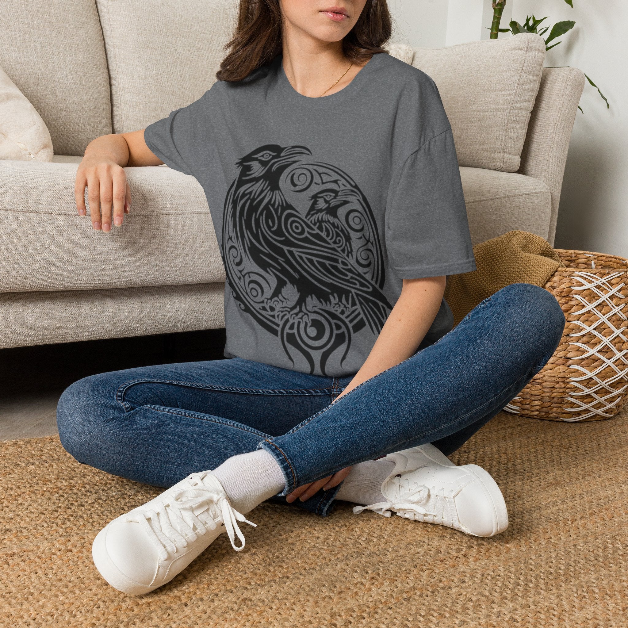 Odens Raven's Tribal Art Adult T-Shirt — Huginn and Muninn
