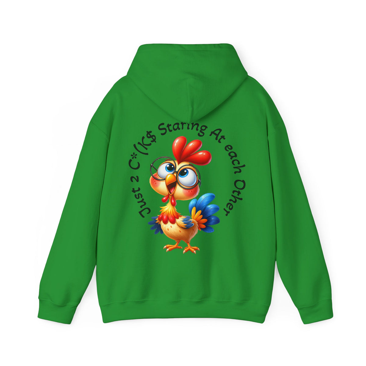 Adult Hoodie — Cute Cartoon Chicken “Just 2 C*#ks Staring At Each Other” Funny Graphic Hoodie