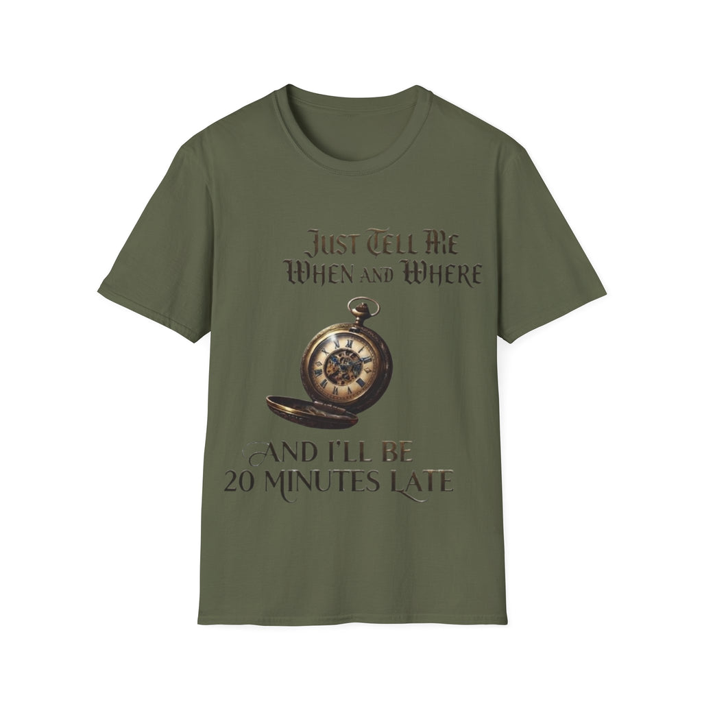 Pocket Watch Adult T-Shirt — "Just Tell Me When and Where" Vintage Timepiece Tee