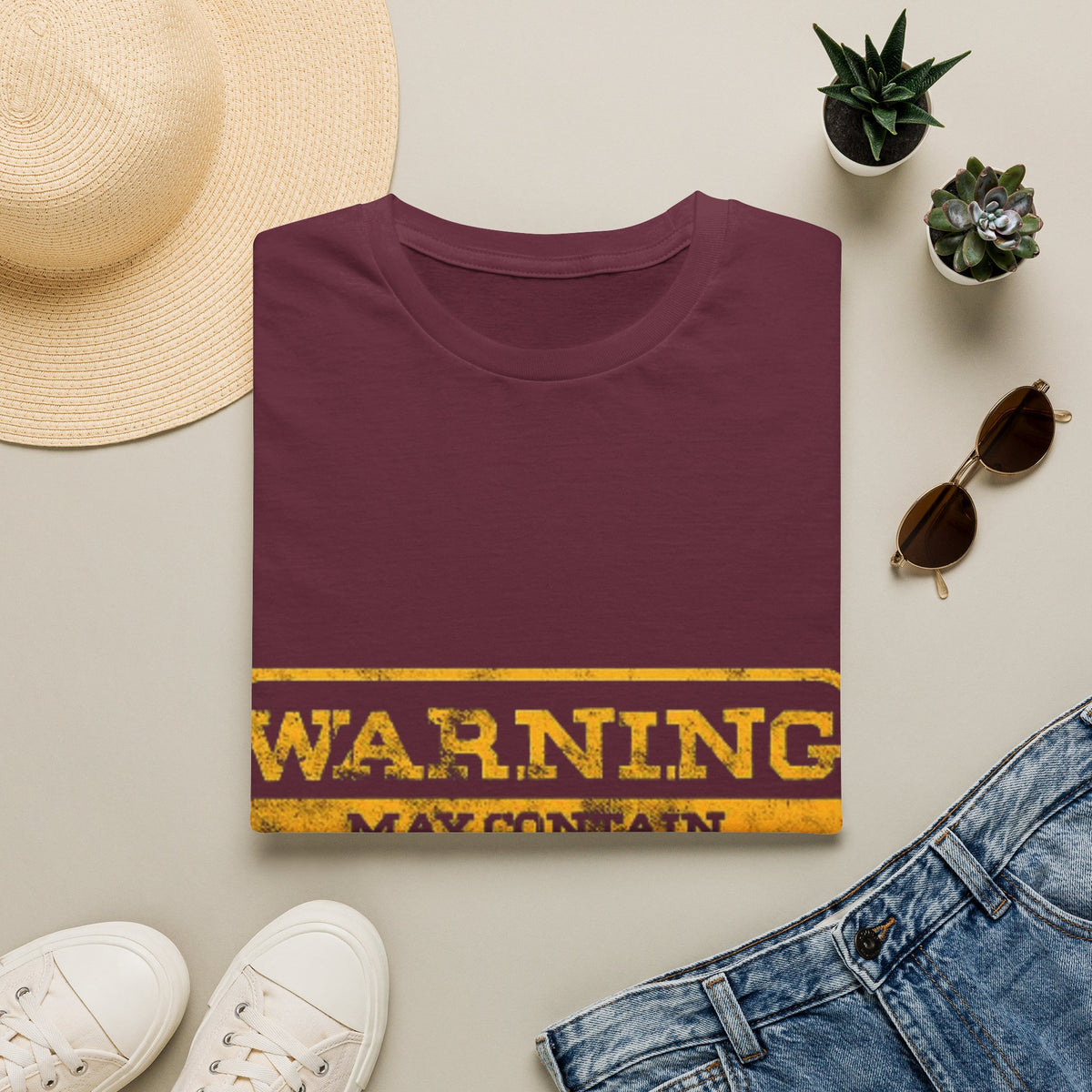 Adult T-Shirt — "WARNING: May Contain Alcohol" Distressed Graphic Tee