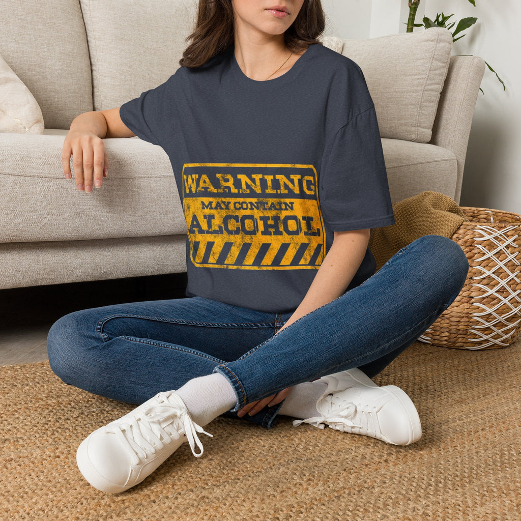 Adult T-Shirt — "WARNING: May Contain Alcohol" Distressed Graphic Tee