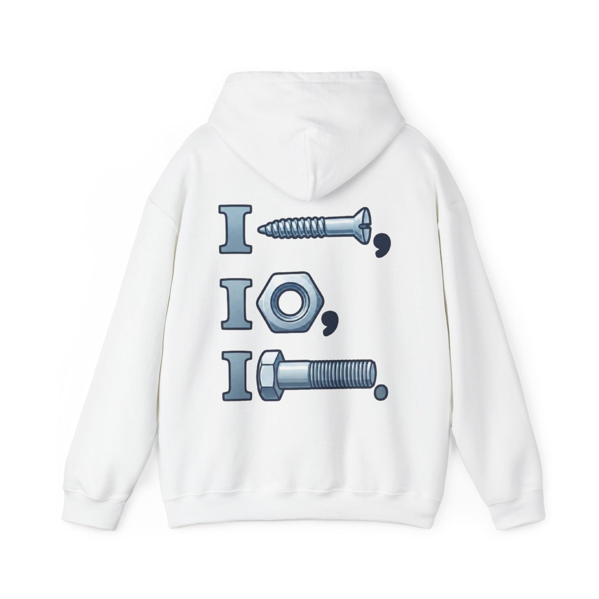 Screw, Nut, Bolt Adult Hoodie — Mechanical Pun Graphic Hooded Sweatshirt