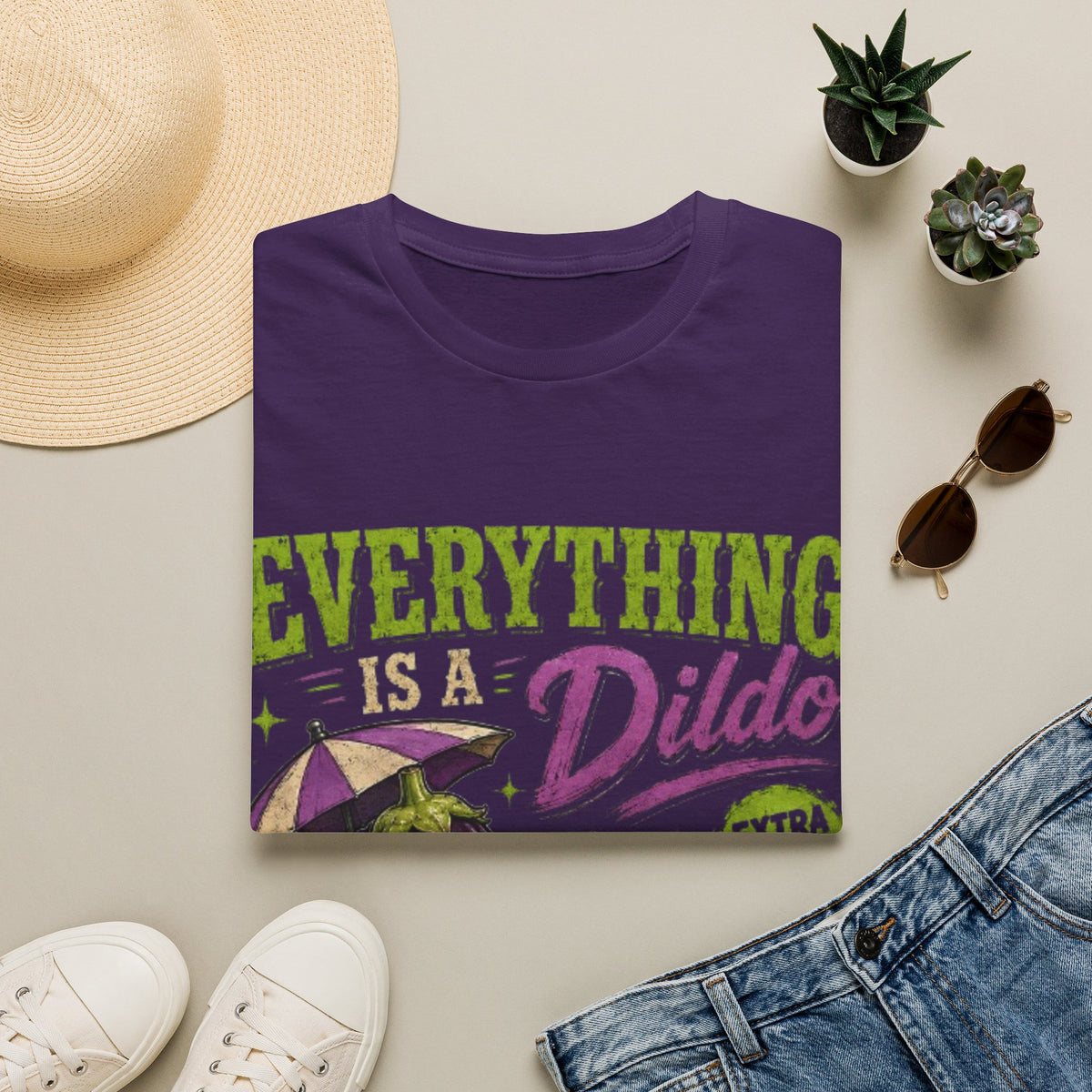 Graphic Adult T‑Shirt — "Everything Is a Dildo" Humorous Eggplant Design